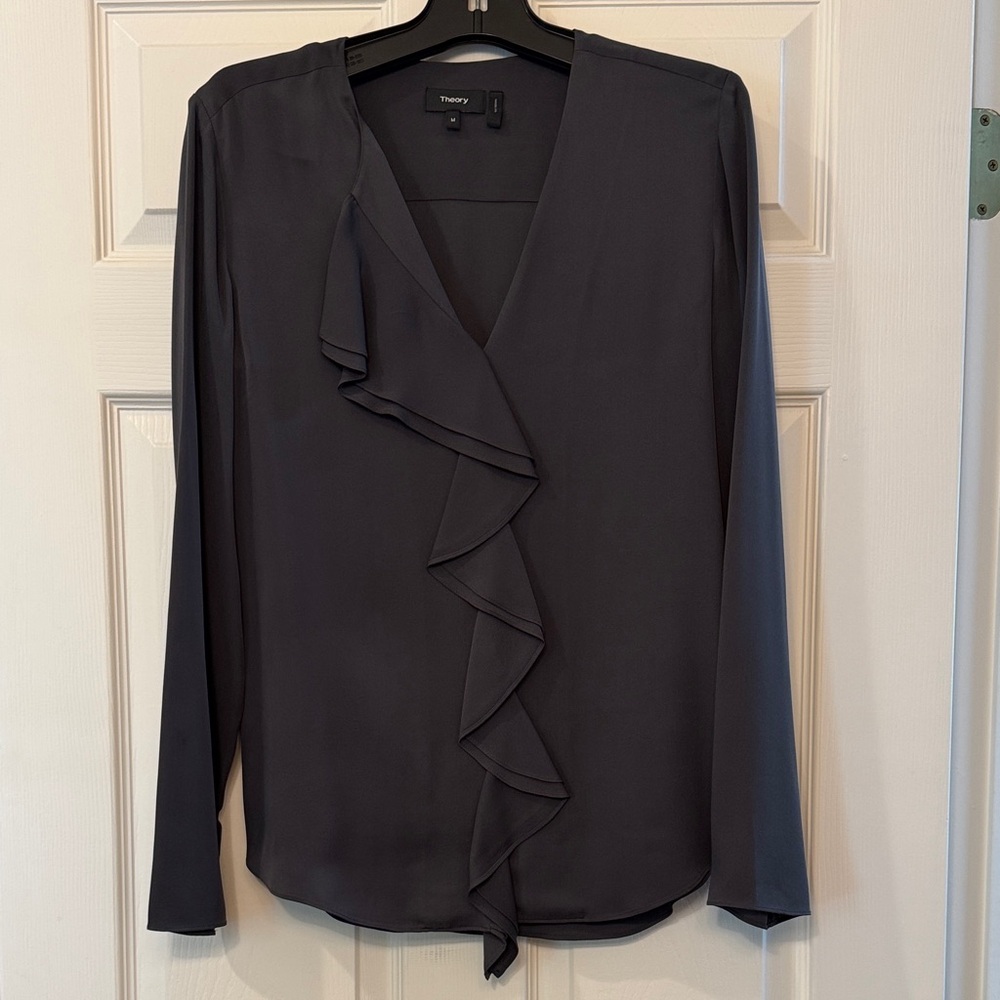 Theory Women's Charcoal Ruffle Blouse